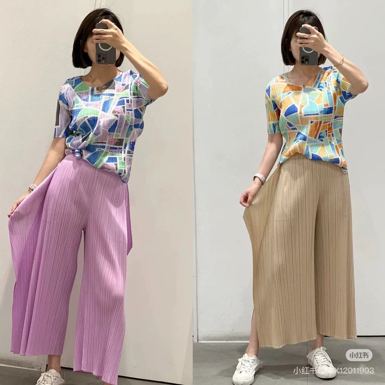 Issey Miyake Pleated Wide-Leg Pants in Light Purple-yf Size US 26 / EU 42 - 8 Thumbnail