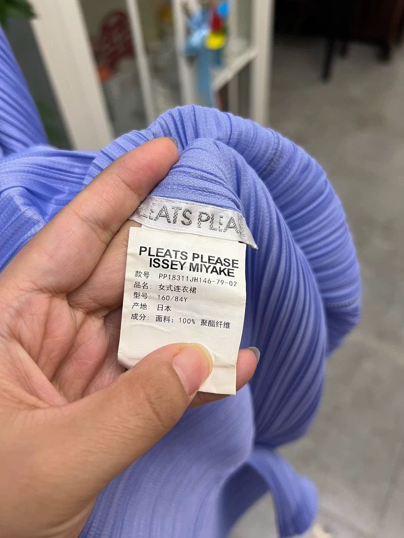 Issey Miyake Blue Purple Pleated Dress with Chinese Closure-yf Size 22" - 3 Thumbnail