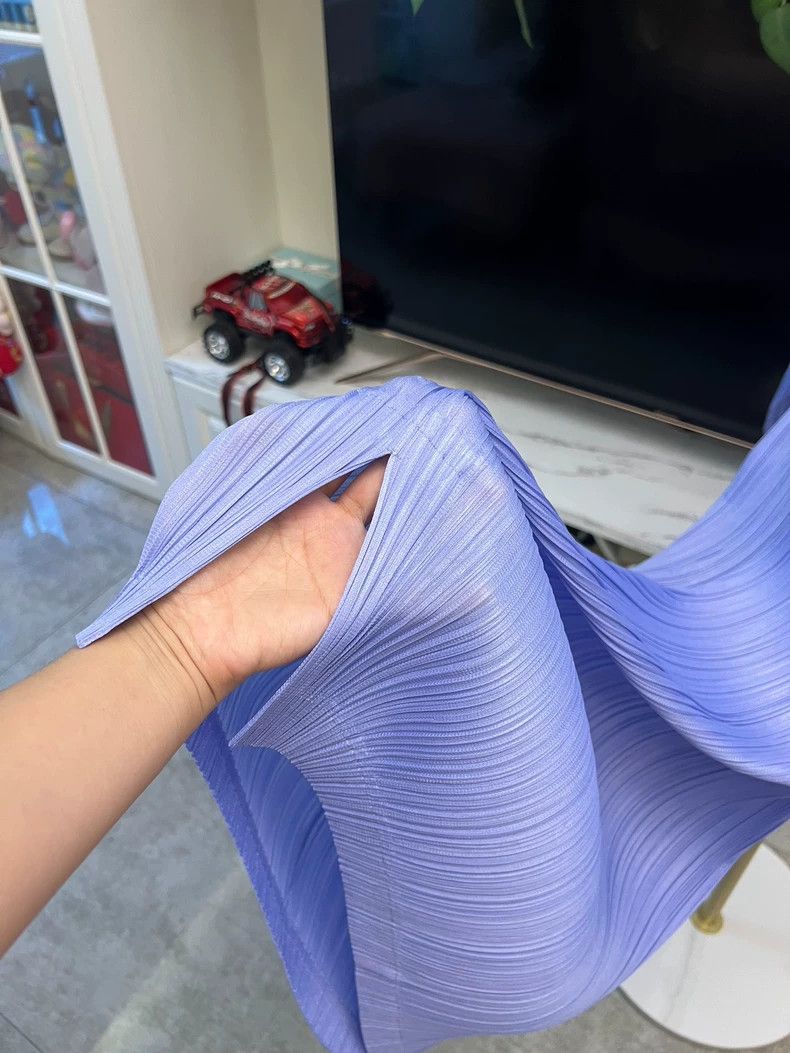 Issey Miyake Blue Purple Pleated Dress with Chinese Closure-yf Size 22" - 6 Thumbnail
