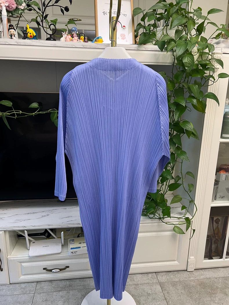 Issey Miyake Blue Purple Pleated Dress with Chinese Closure-yf Size 22" - 5 Thumbnail