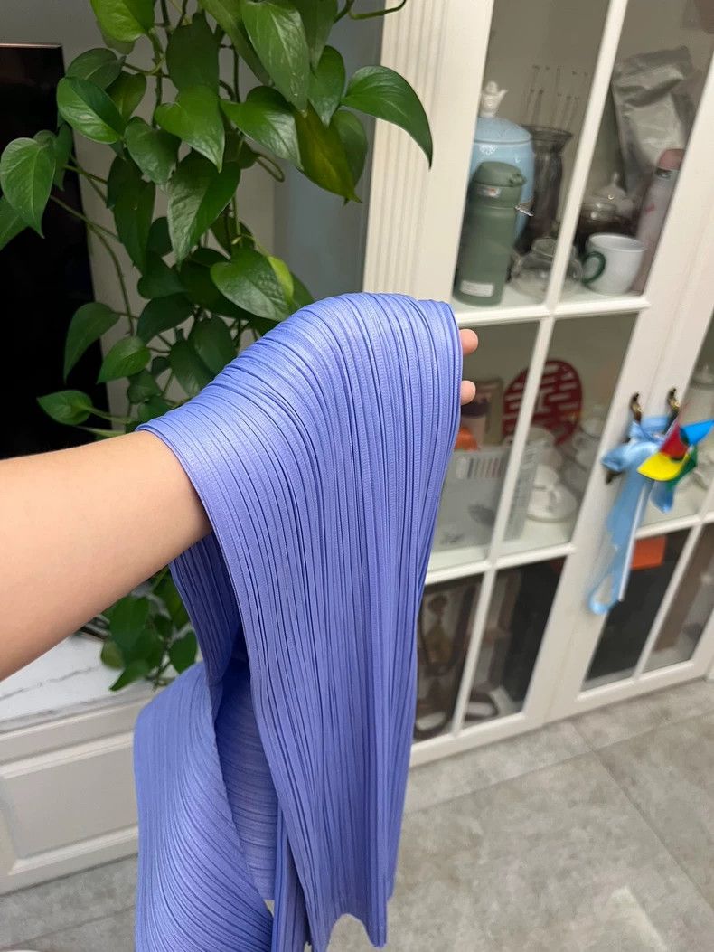 Issey Miyake Blue Purple Pleated Dress with Chinese Closure-yf Size 22" - 7 Thumbnail