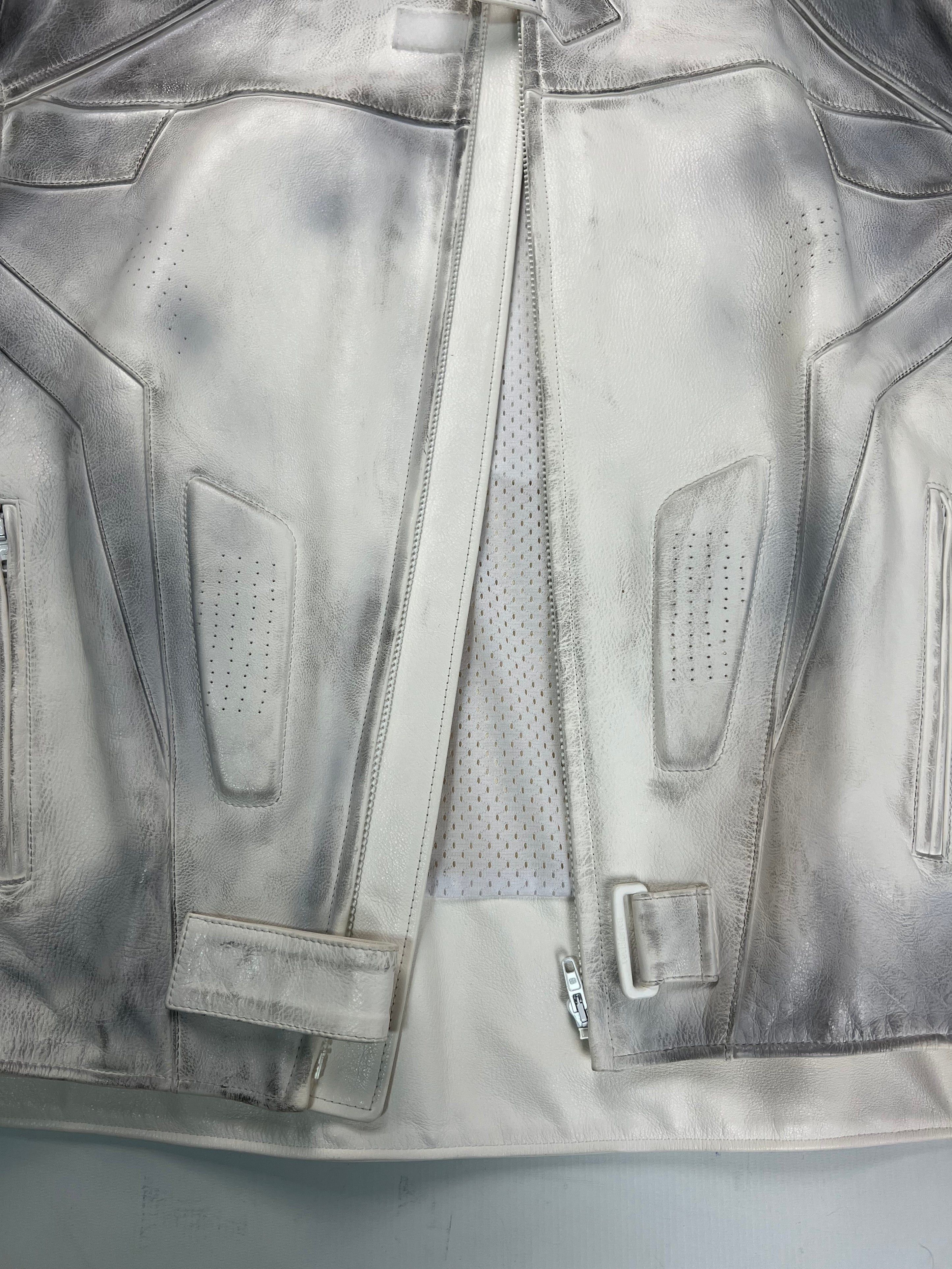Balenciaga BALENCIAGA SS23 MUDSHOW WHITE LEATHER BIKERS JACKET Size US XL / EU 56 / 4 - 4 Thumbnail