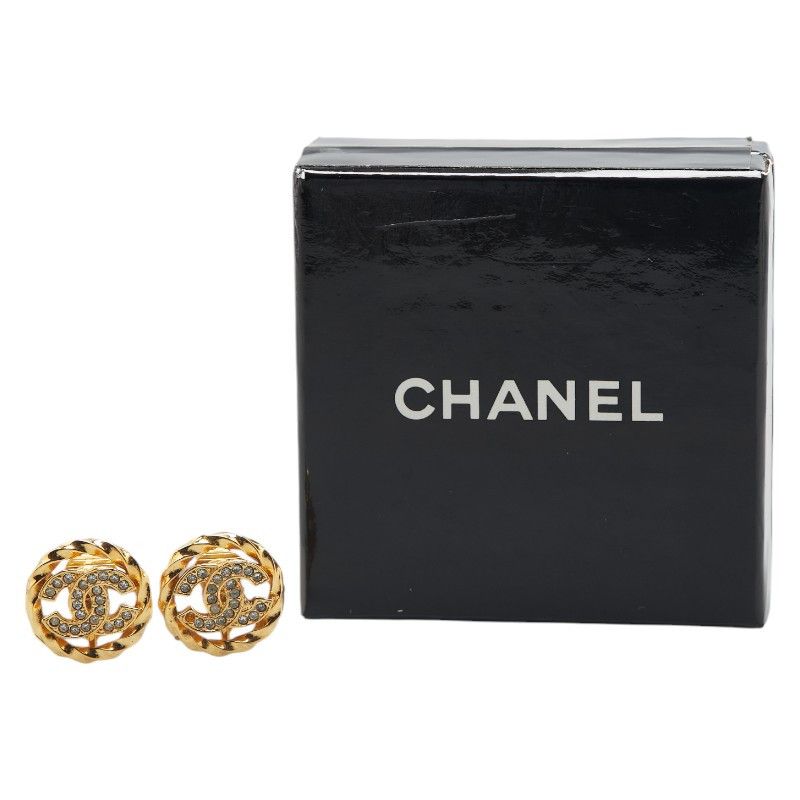 Chanel Chanel Chanel Coco Mark Rhinestone Round Earrings Metal Earrings Size ONE SIZE - 4 Thumbnail
