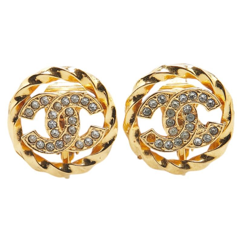 Chanel Chanel Chanel Coco Mark Rhinestone Round Earrings Metal Earrings Size ONE SIZE - 2 Thumbnail
