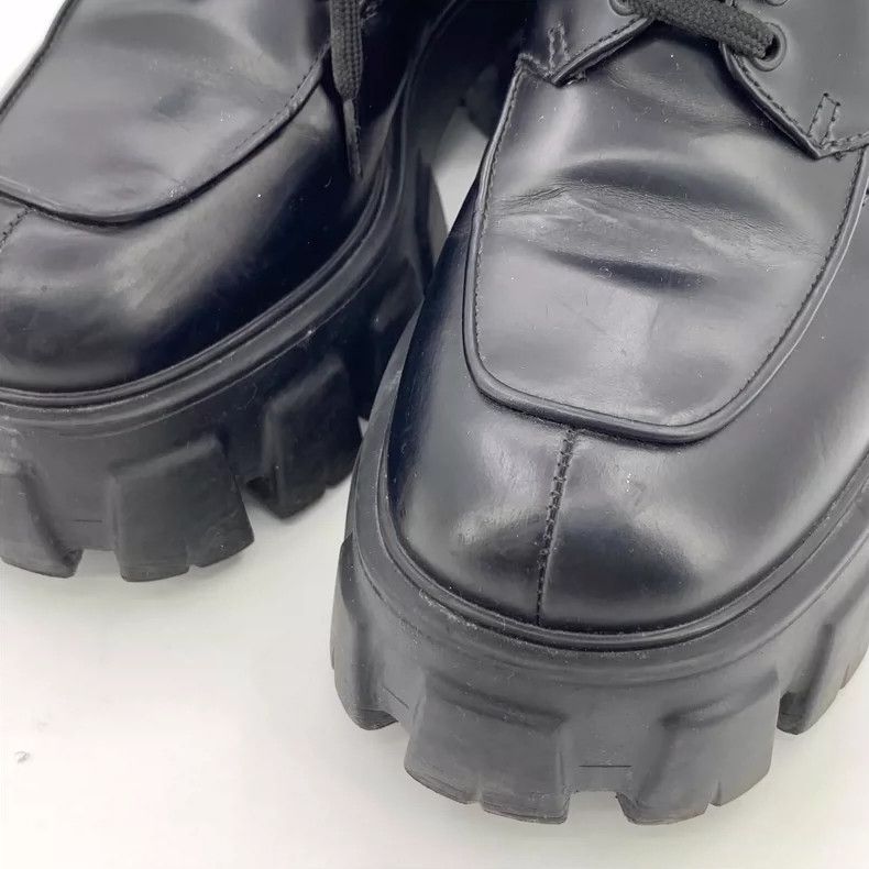 Prada Prada Black Leather Thick-Soled Lace-Up Shoes Size US 4 / IT 34 - 9 Thumbnail