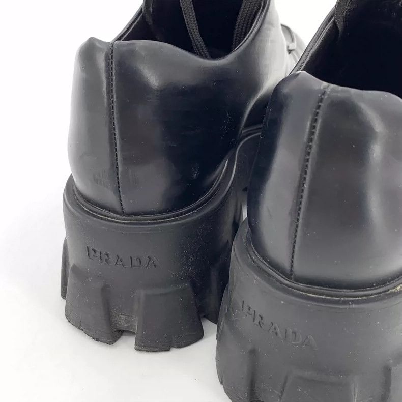 Prada Prada Black Leather Thick-Soled Lace-Up Shoes Size US 4 / IT 34 - 8 Thumbnail