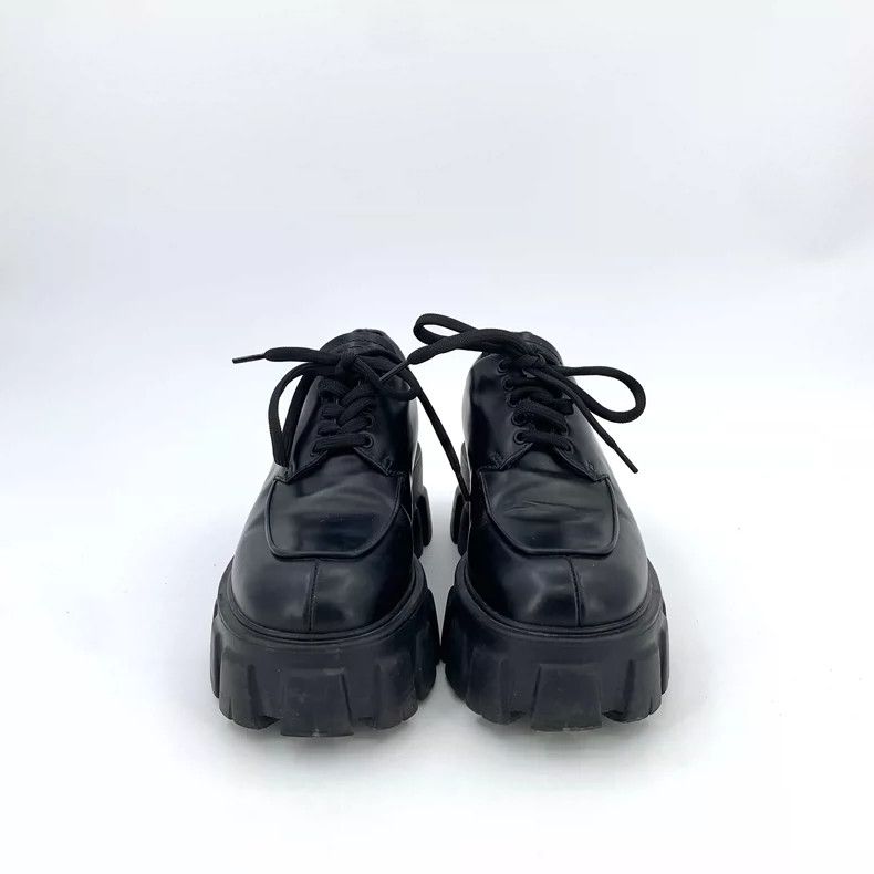 Prada Prada Black Leather Thick-Soled Lace-Up Shoes Size US 4 / IT 34 - 3 Thumbnail