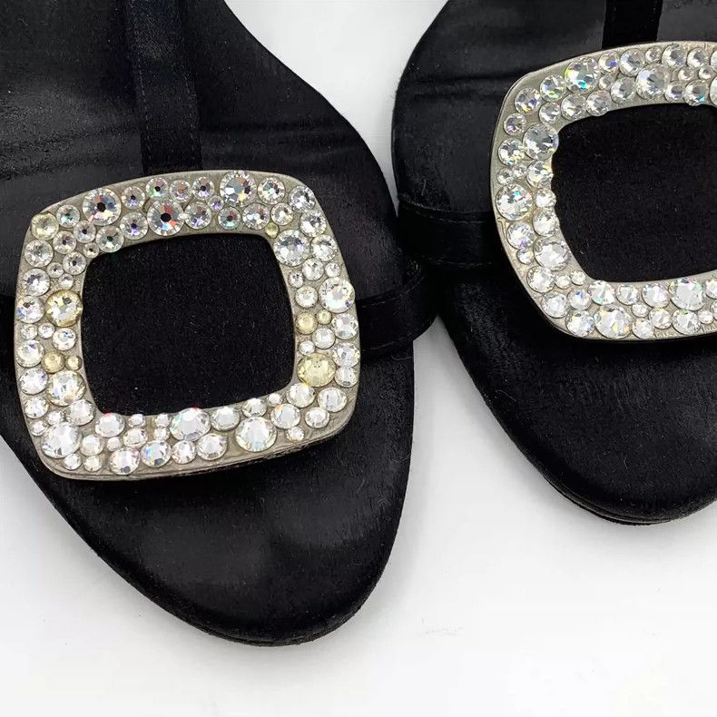 Roger Vivier Roger Vivier Black Casual Sandals with Rhinestones Size US 7 / IT 37 - 9 Thumbnail