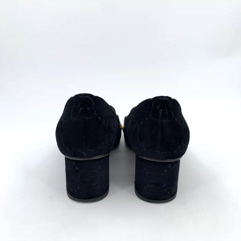 Gucci Gucci Black Logo Chain Loafers Suede Heels Size US 7 / IT 37 - 4 Thumbnail
