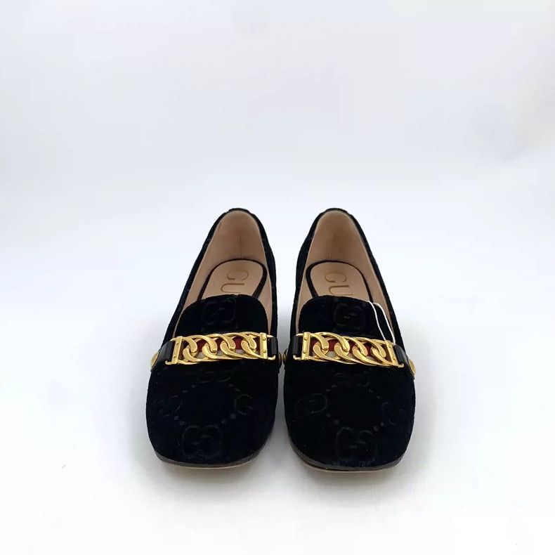 Gucci Gucci Black Logo Chain Loafers Suede Heels Size US 7 / IT 37 - 3 Thumbnail