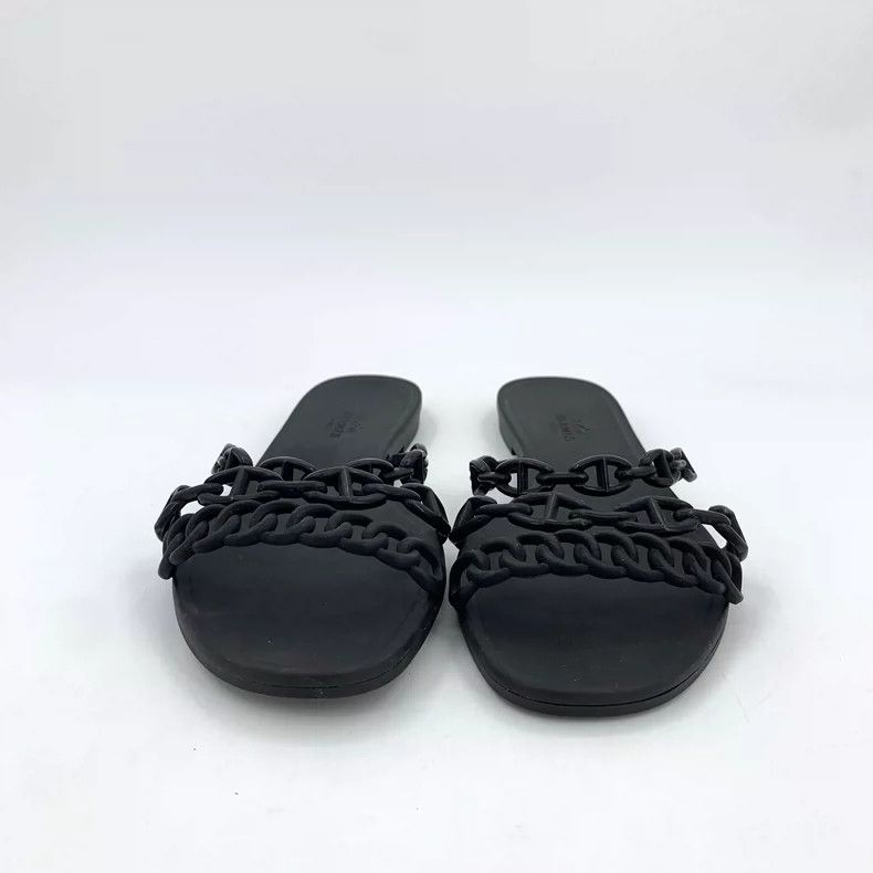 Hermes Hermes Black Chain Flat Casual Sandals Size US 7 / IT 37 - 3 Thumbnail