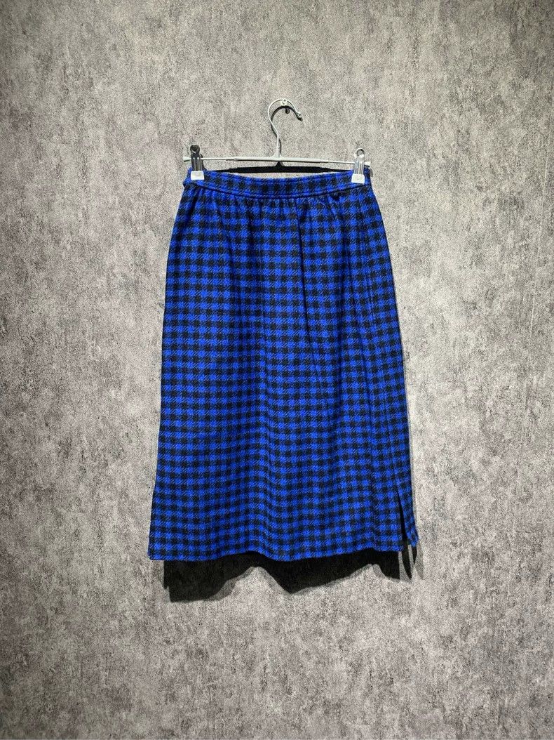 Yves Saint Laurent Blue Checkered Skirt Size M by YSL Size 23" - 2 Thumbnail