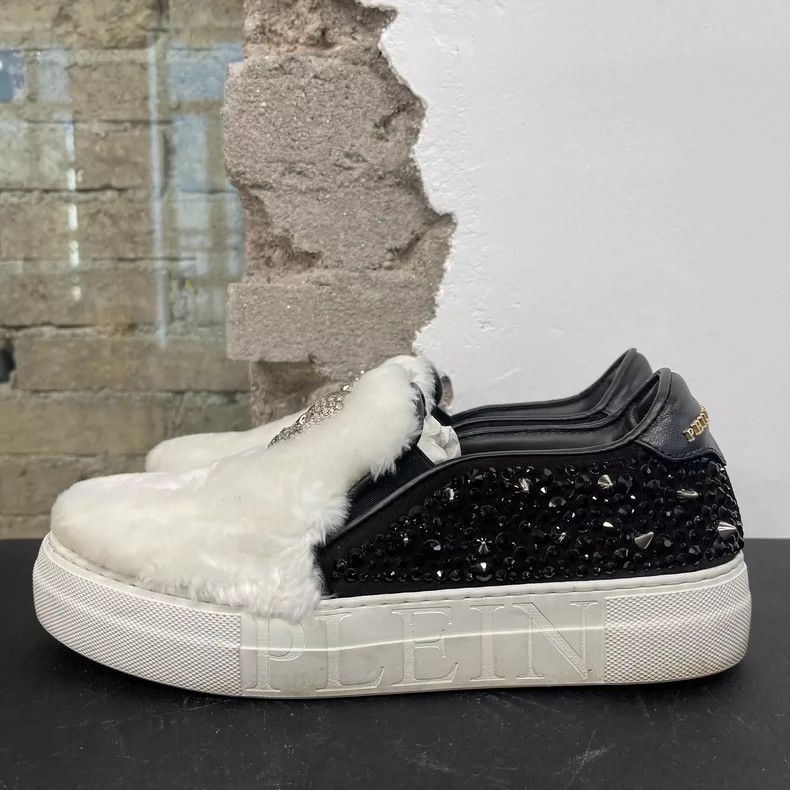 Rick Owens Black and White Slip-On Sneakers with Fur Size US 6 / IT 36 - 2 Thumbnail