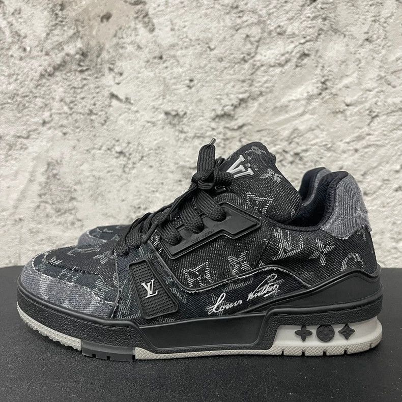 Louis Vuitton Louis Vuitton LV Trainer Black Denim Sneakers Size US 4 / IT 34 - 2 Thumbnail