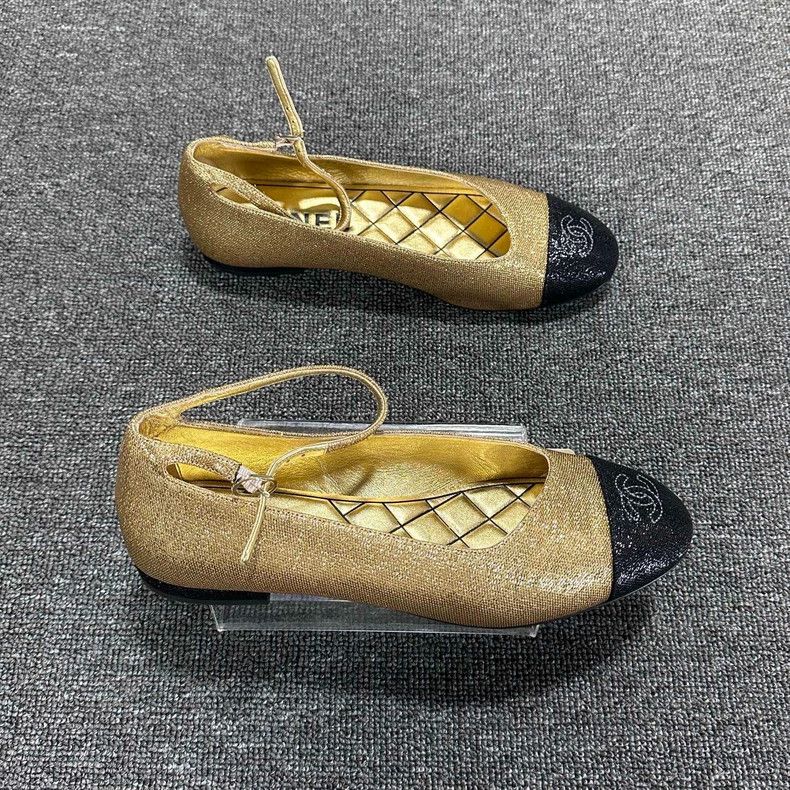 Chanel New Chanel Black Gold Flat Shoes Size US 8 / IT 38 - 3 Thumbnail