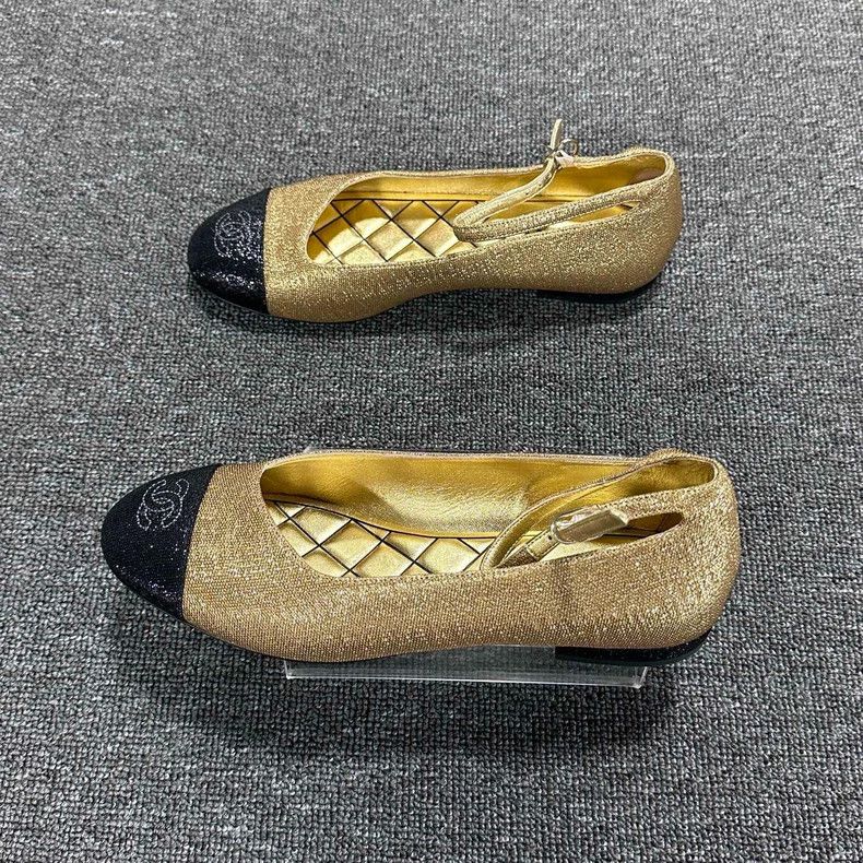 Chanel New Chanel Black Gold Flat Shoes Size US 8 / IT 38 - 2 Thumbnail