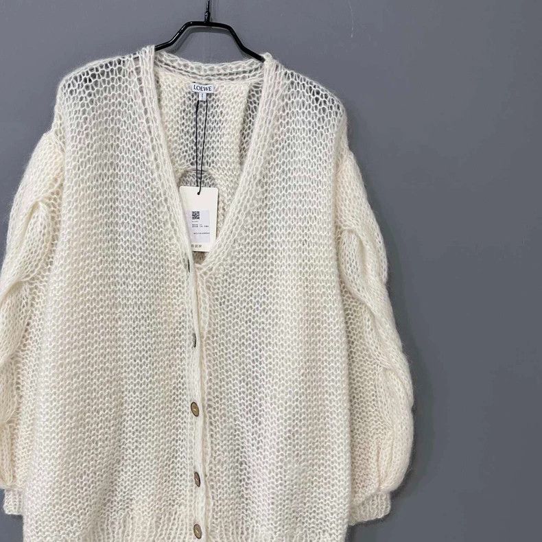 Loewe Long White Cardigan in Mohair Blend Size M / US 6-8 / IT 42-44 - 2 Thumbnail