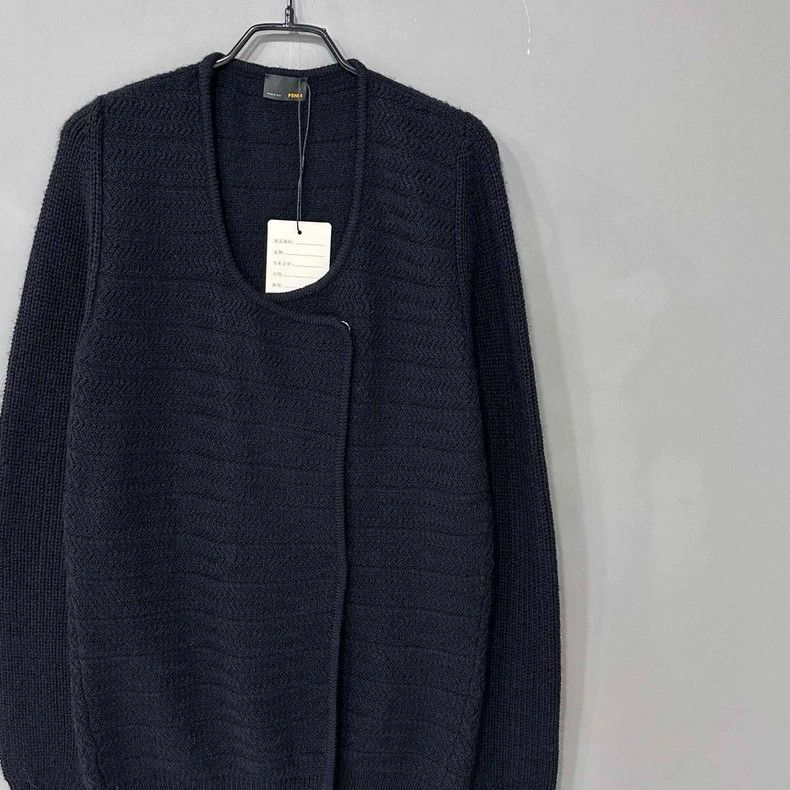Fendi Black Wool Knit Cardigan by Fendi Size L / US 10 / IT 46 - 2 Thumbnail