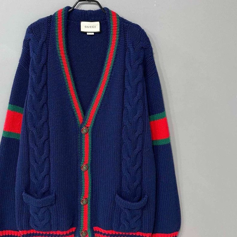 Gucci Red and Green Striped Knit Cardigan Size L / US 10 / IT 46 - 2 Thumbnail