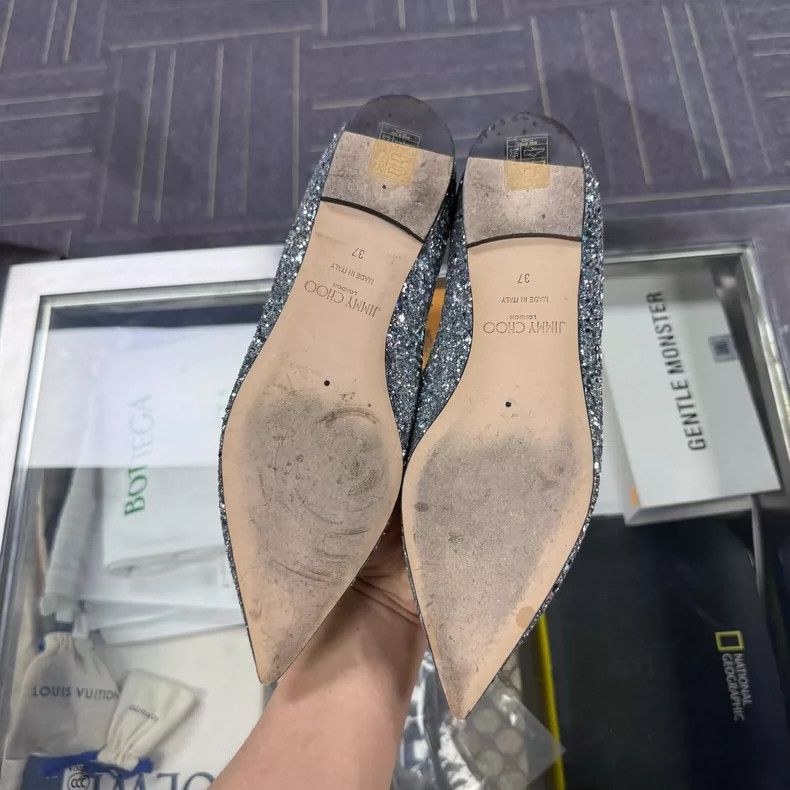 Jimmy Choo Silver Glitter High Heels by Jimmy Choo Size US 7 / IT 37 - 2 Thumbnail