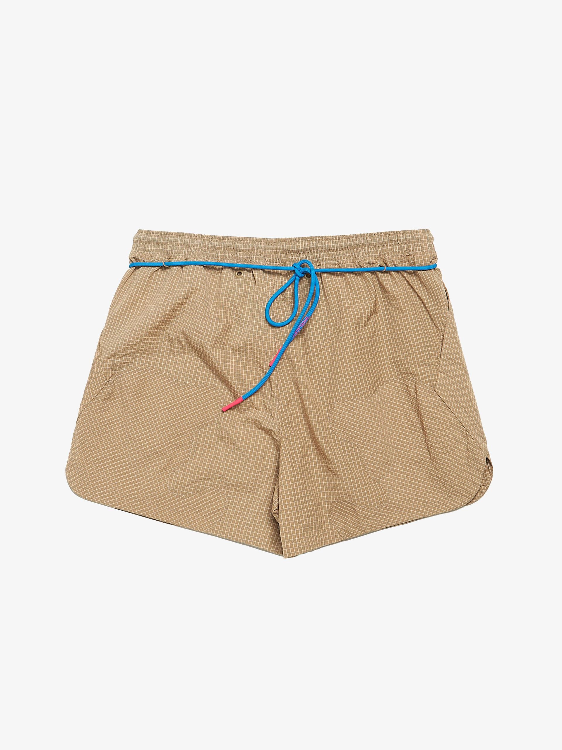 Camel Ripstop Bag Detailed Nylon Shorts