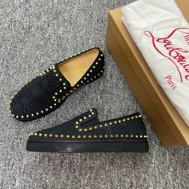 Christian Louboutin Christian Louboutin Black Studded Spike Slip-Ons Size US 8 / IT 38 - 2 Thumbnail