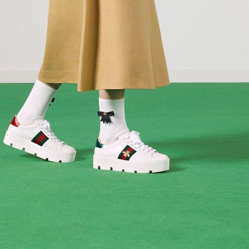 Gucci Gucci Ace Web Bee Platform Sneakers SIZE 39.5 Size ONE SIZE - 4 Thumbnail