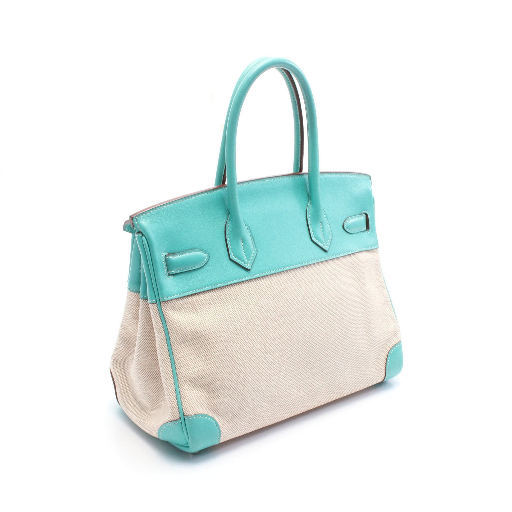Hermes Hermes Birkin 30 Lagon Handbag Toile Officier Veau Swift Beige Turquoise Blue Silver Hardware □L Stamp Size ONE SIZE - 2 Thumbnail