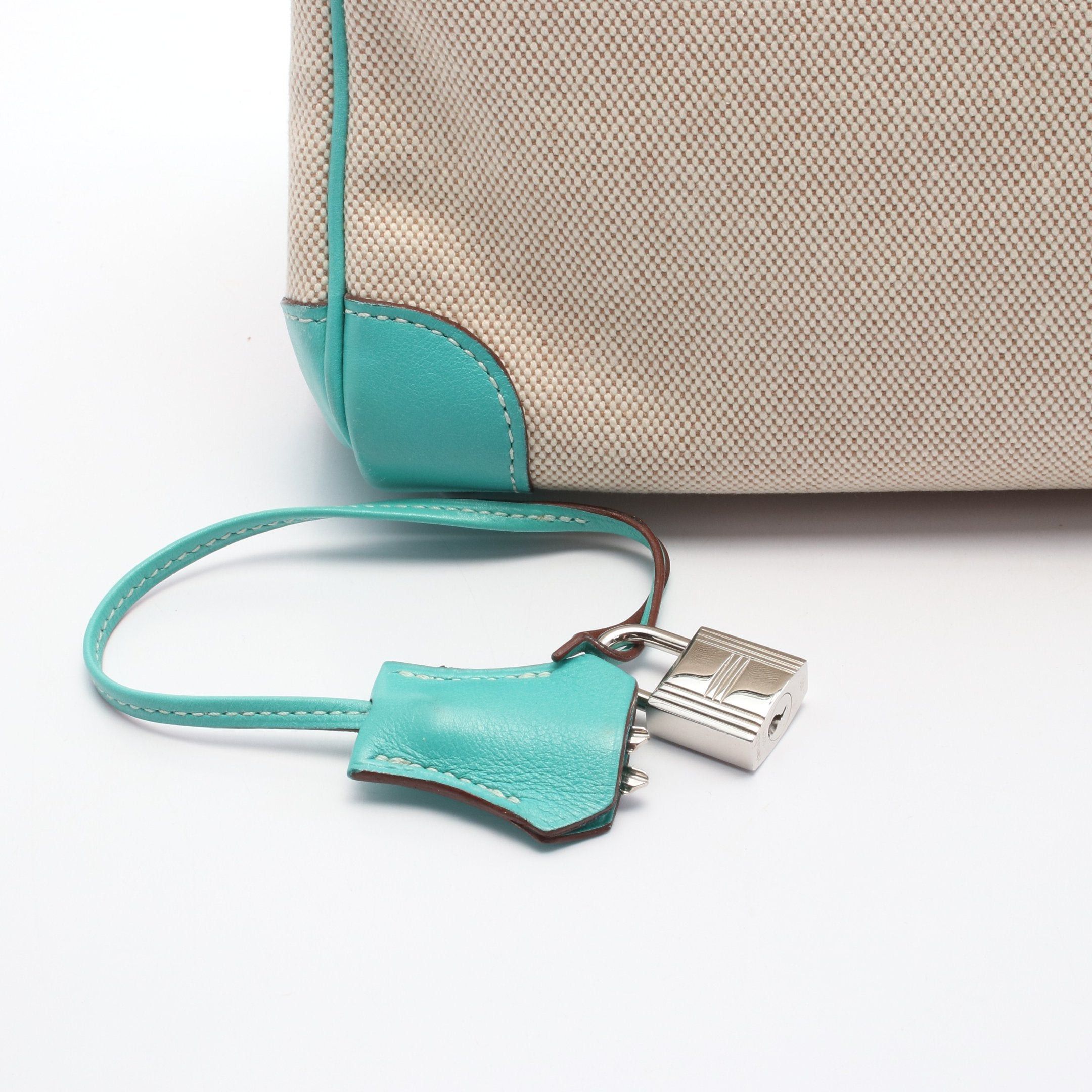 Hermes Hermes Birkin 30 Lagon Handbag Toile Officier Veau Swift Beige Turquoise Blue Silver Hardware □L Stamp Size ONE SIZE - 6 Thumbnail