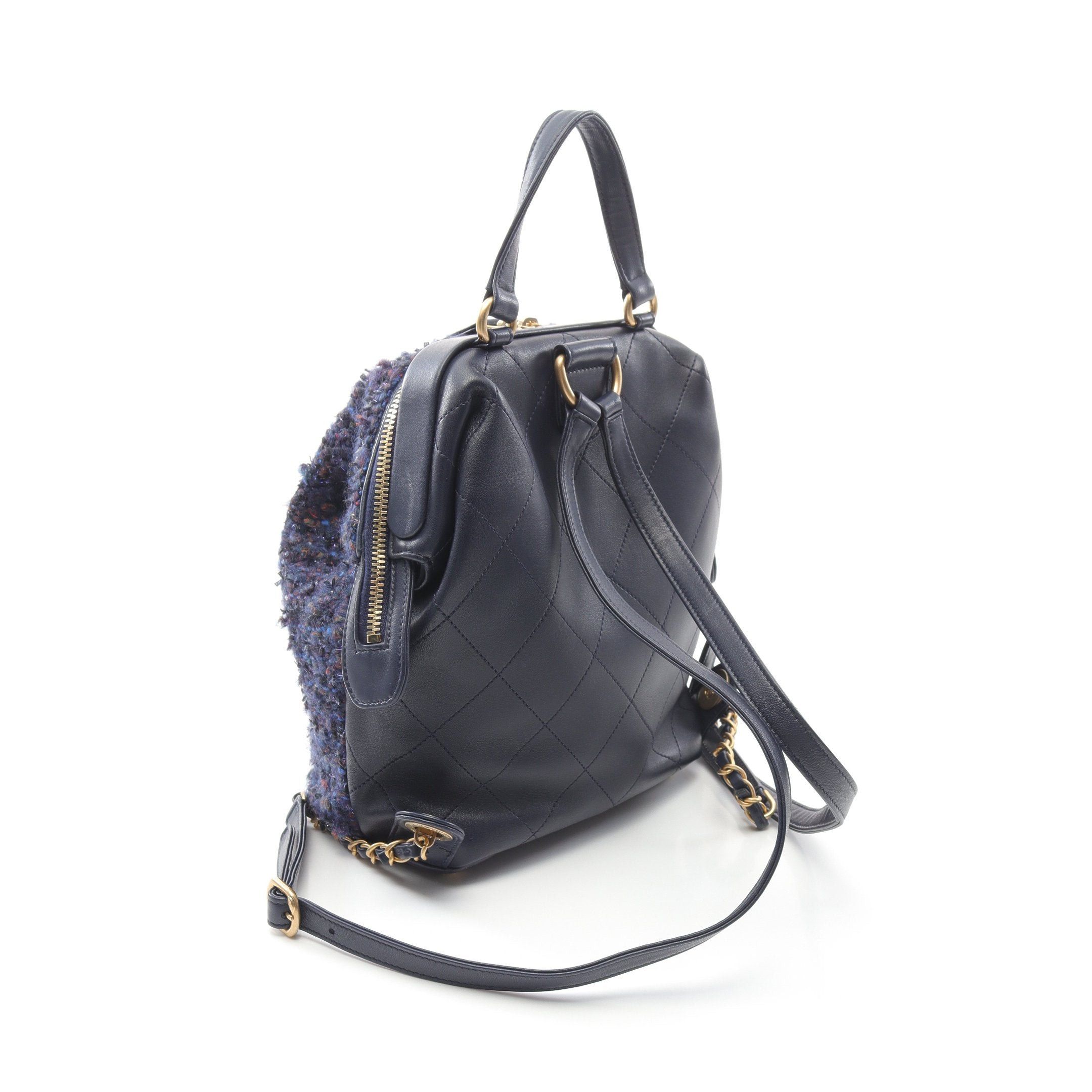 Chanel Chanel Backpack Rucksack Tweed Leather Navy Multicolor Gold Hardware Size ONE SIZE - 2 Thumbnail