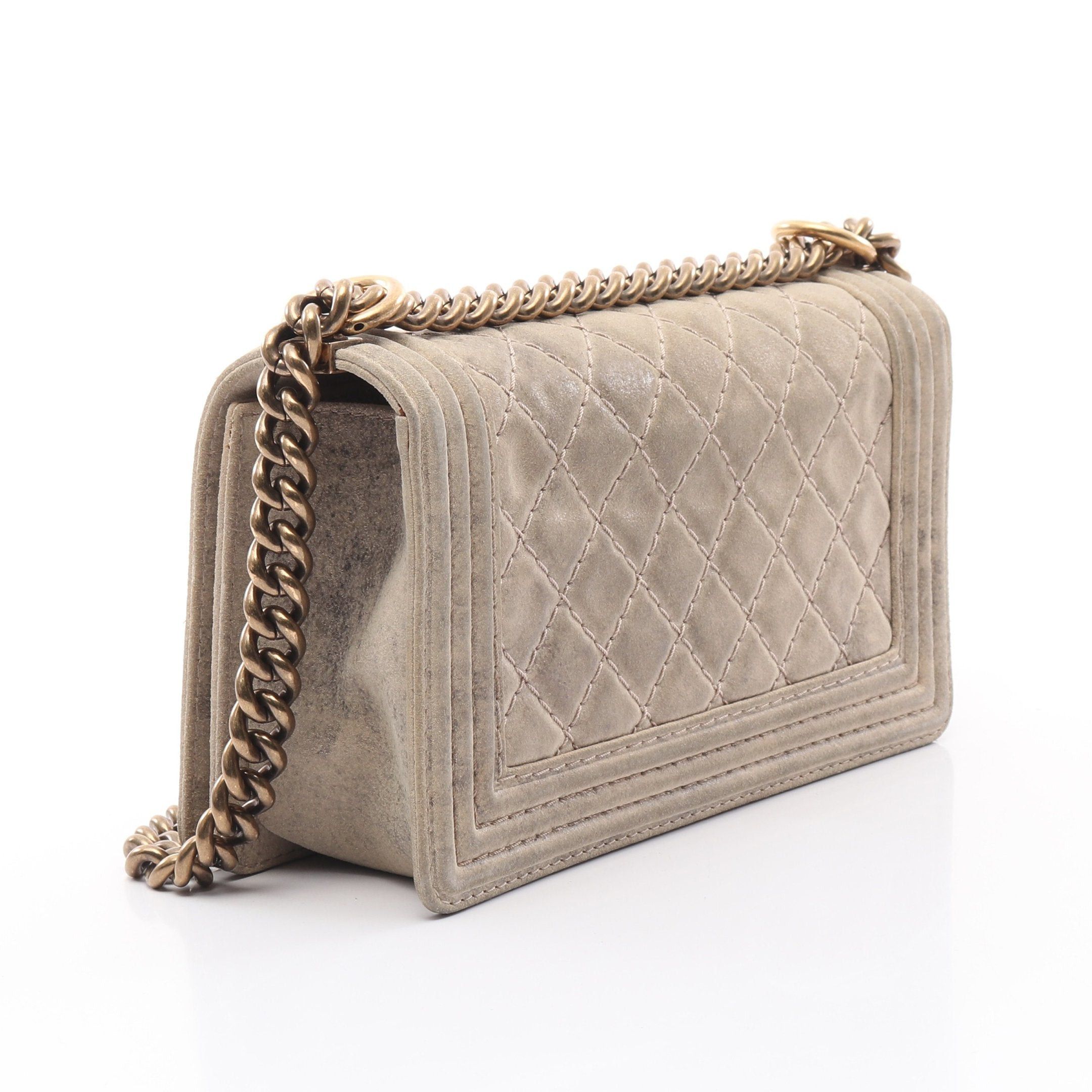 Chanel Chanel Boy Chanel Chain Shoulder Bag Velvet Calfskin Beige Antique Gold Hardware Size ONE SIZE - 2 Thumbnail
