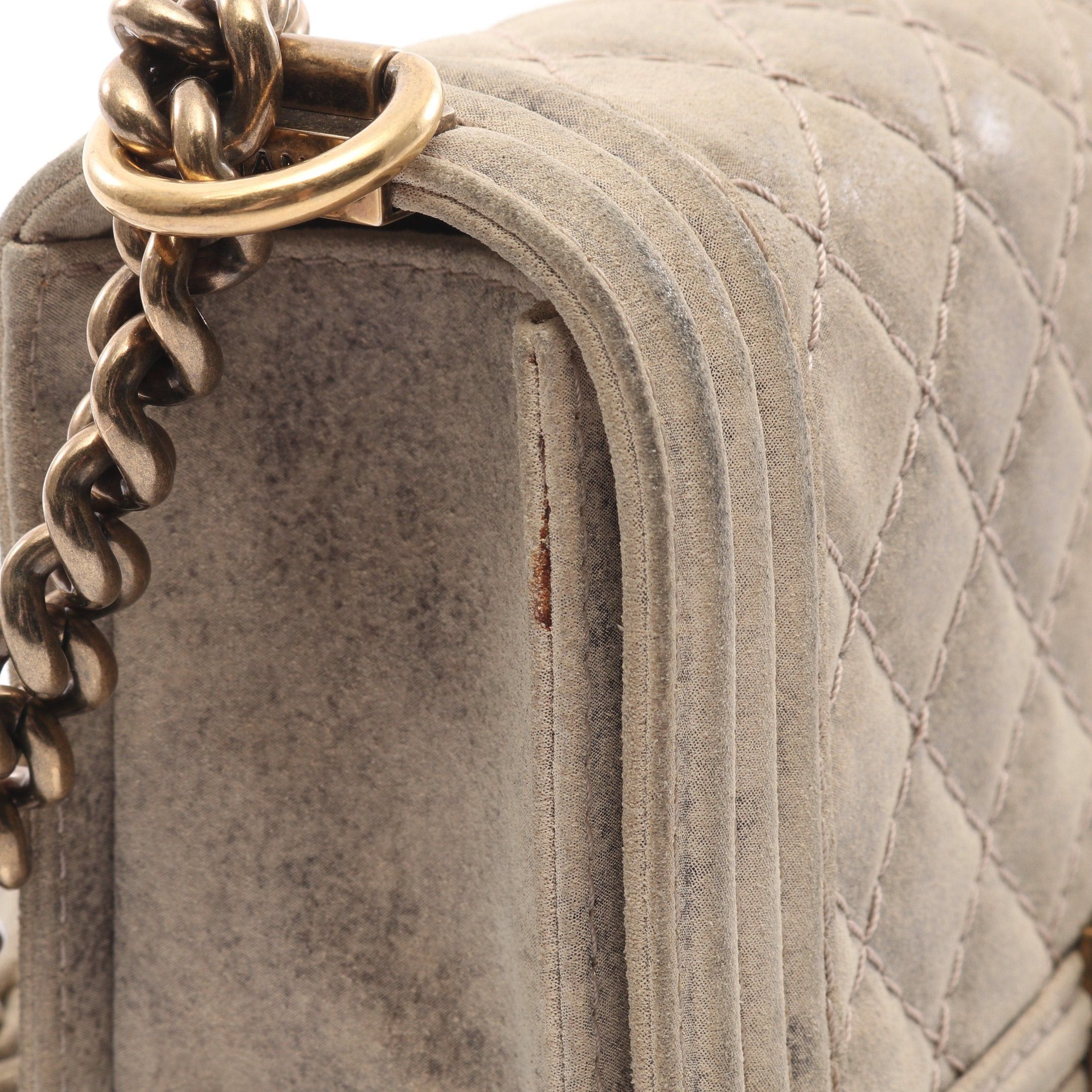 Chanel Chanel Boy Chanel Chain Shoulder Bag Velvet Calfskin Beige Antique Gold Hardware Size ONE SIZE - 10 Thumbnail