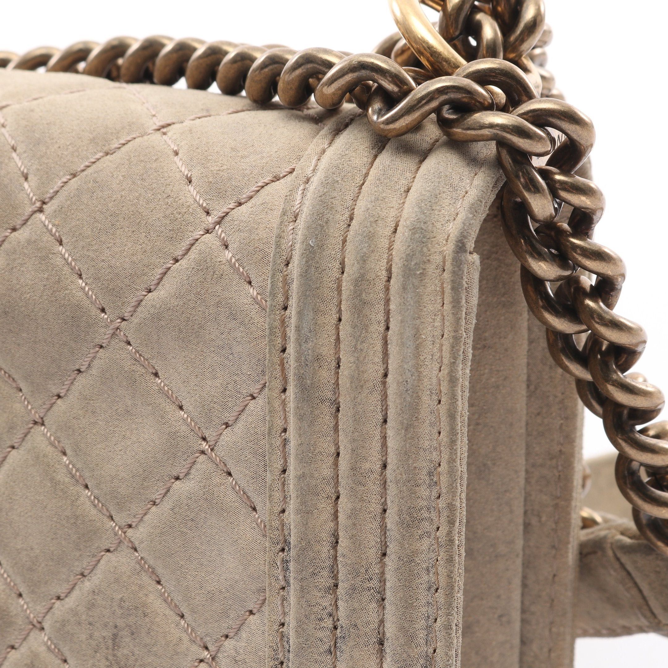 Chanel Chanel Boy Chanel Chain Shoulder Bag Velvet Calfskin Beige Antique Gold Hardware Size ONE SIZE - 11 Thumbnail