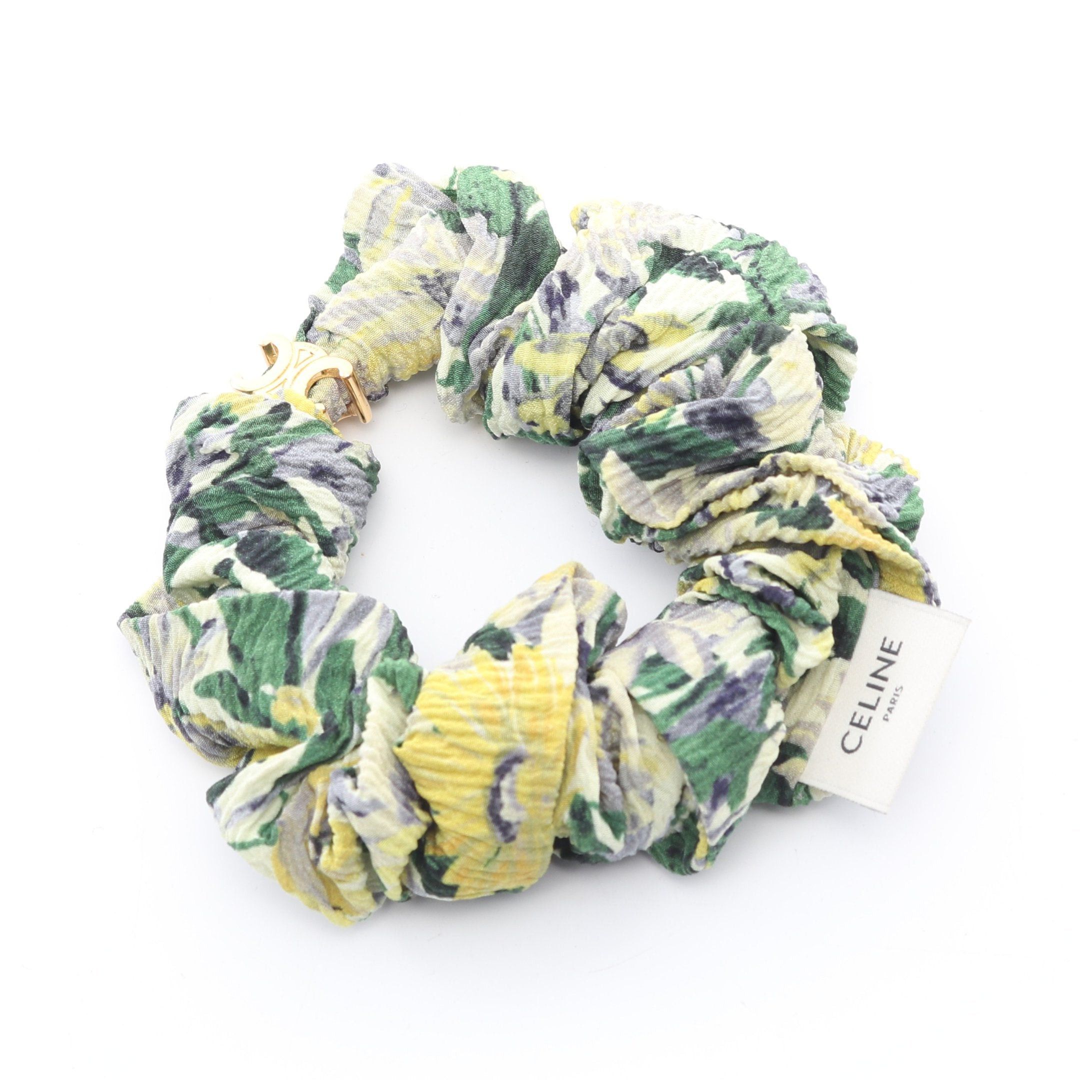 Celine Celine Triomphe Scrunchie Hair Accessory Silk Green Multicolor Size ONE SIZE - 2 Thumbnail