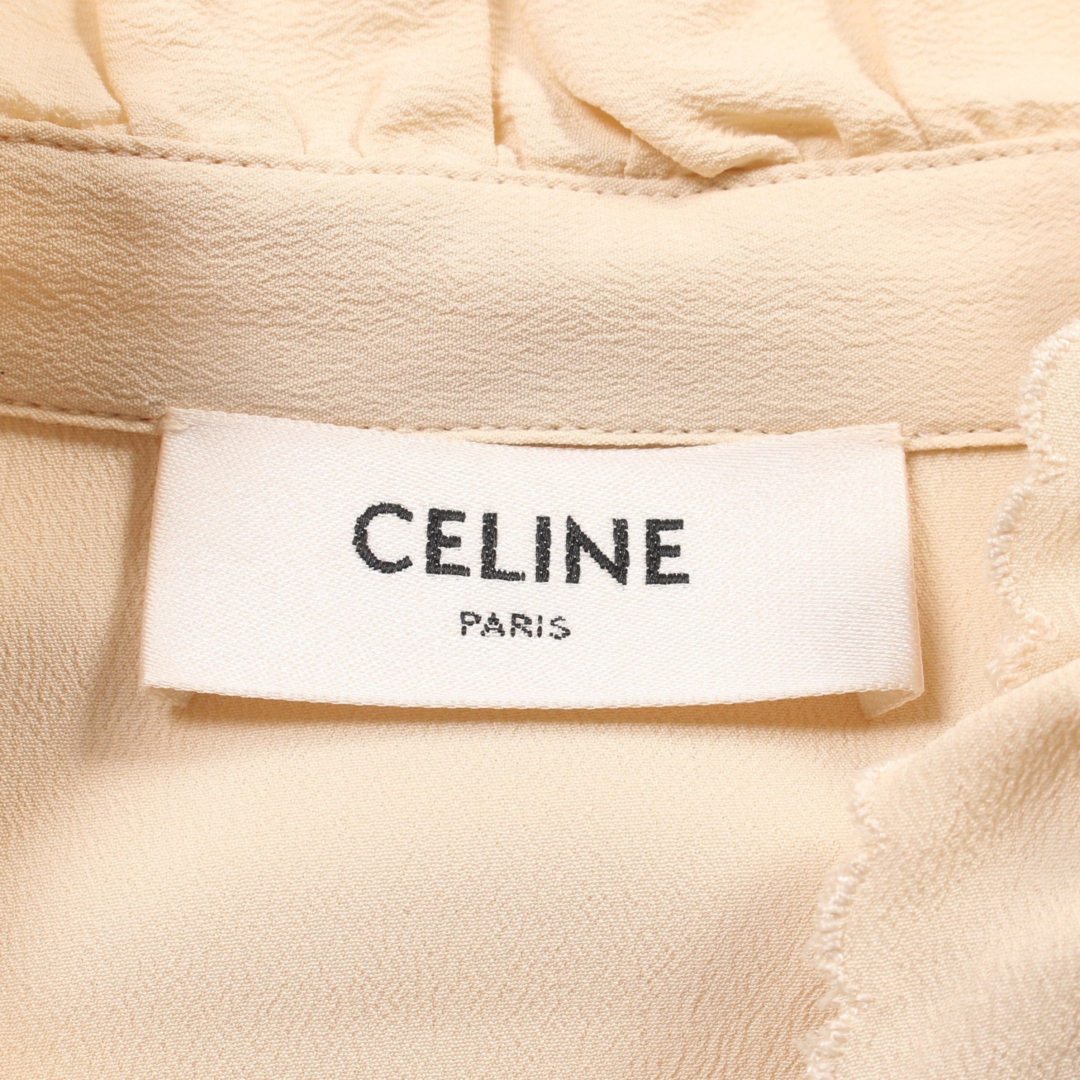 Celine Celine Frill Blouse Ribbon Tie Silk Light Beige Size ONE SIZE - 3 Thumbnail