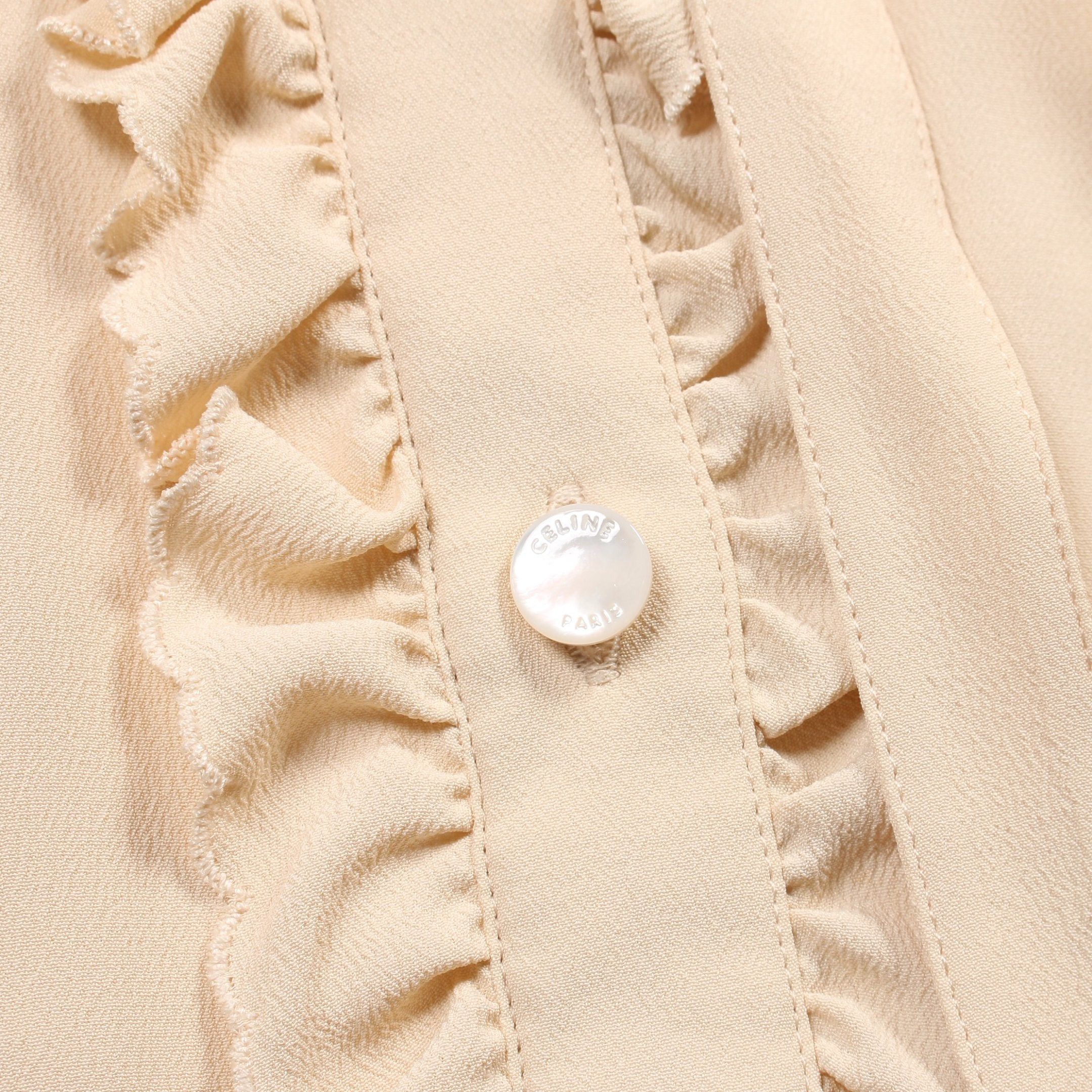 Celine Celine Frill Blouse Ribbon Tie Silk Light Beige Size ONE SIZE - 9 Thumbnail