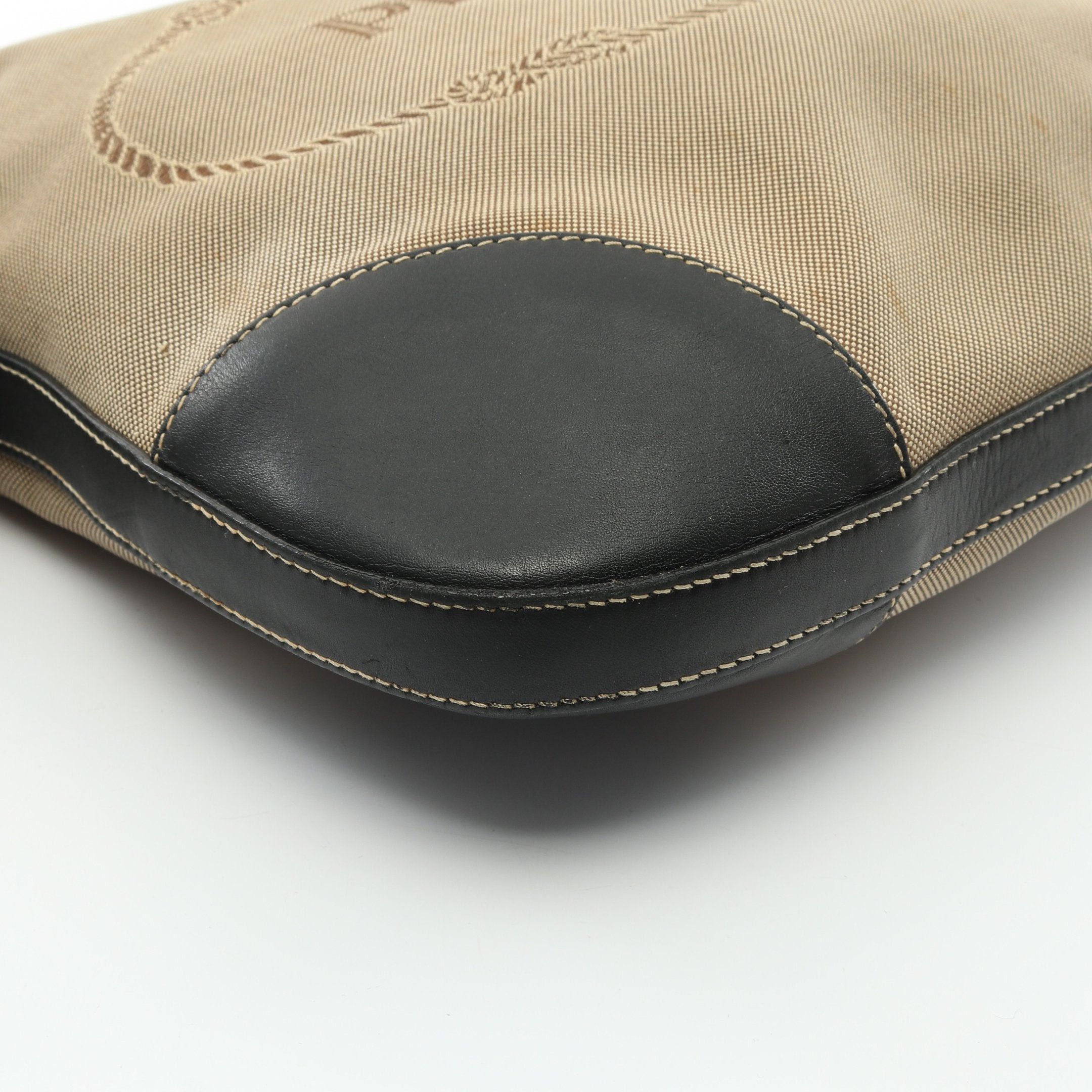 Prada Prada Logo Jacquard Shoulder Bag Canvas Beige Black Size ONE SIZE - 5 Thumbnail