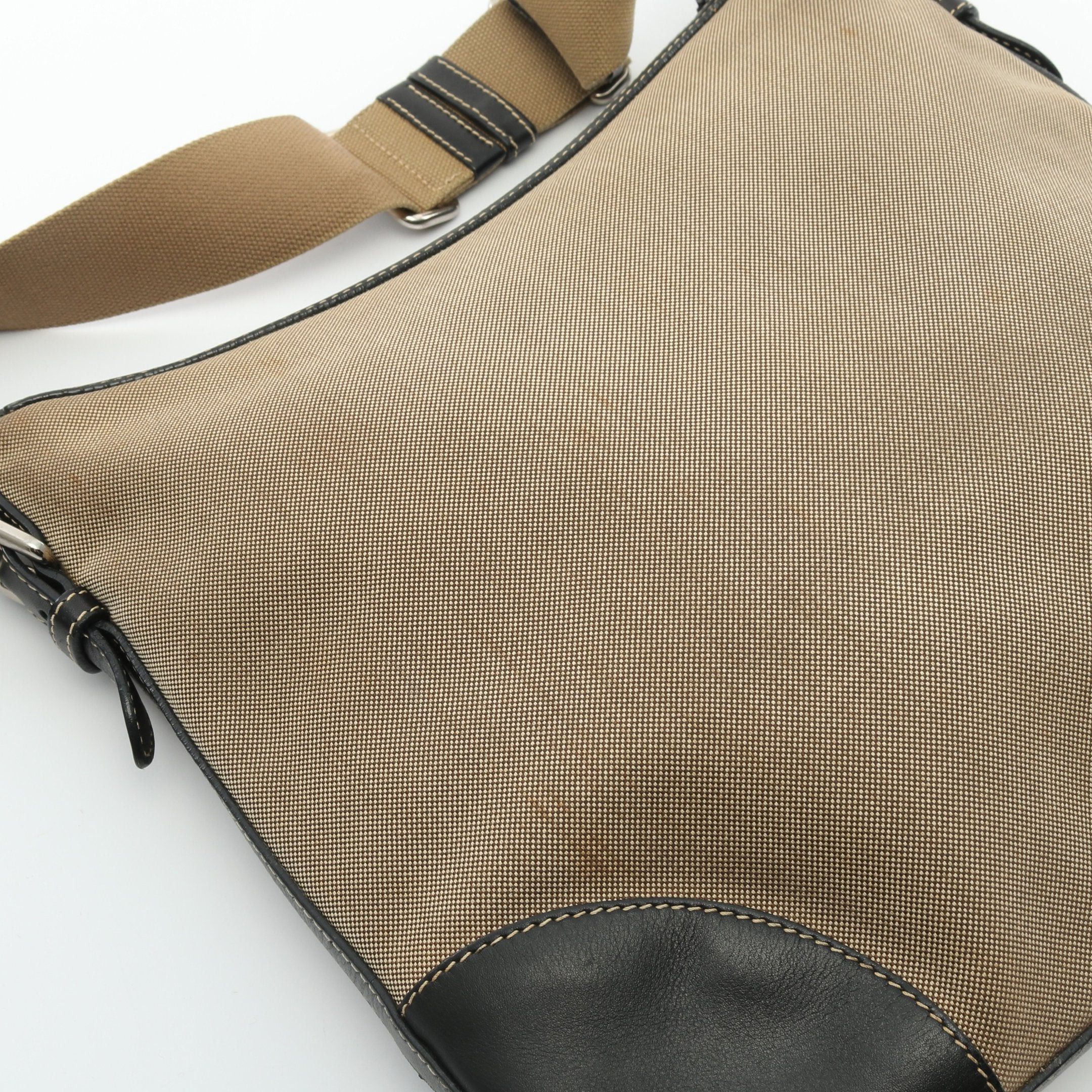 Prada Prada Logo Jacquard Shoulder Bag Canvas Beige Black Size ONE SIZE - 13 Thumbnail