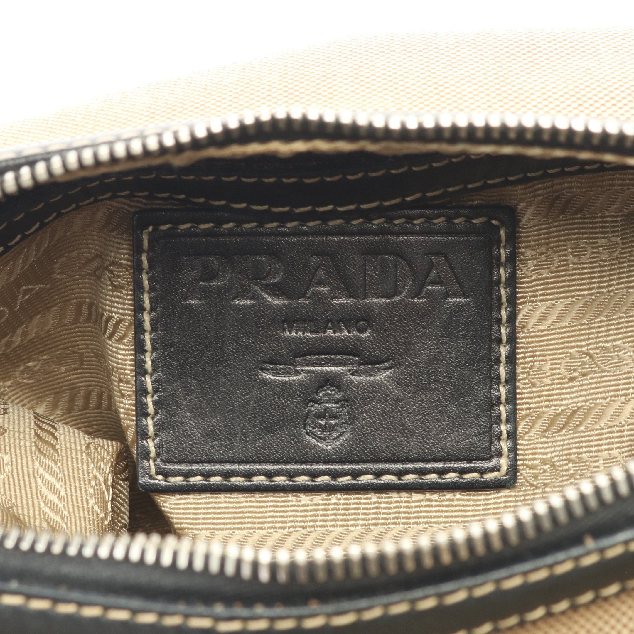 Prada Prada Logo Jacquard Shoulder Bag Canvas Beige Black Size ONE SIZE - 4 Thumbnail