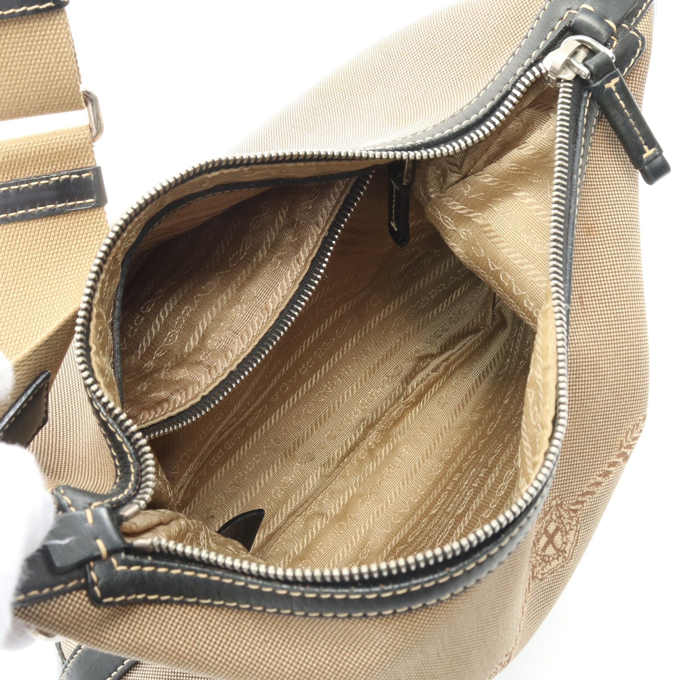 Prada Prada Logo Jacquard Shoulder Bag Canvas Beige Black Size ONE SIZE - 3 Thumbnail