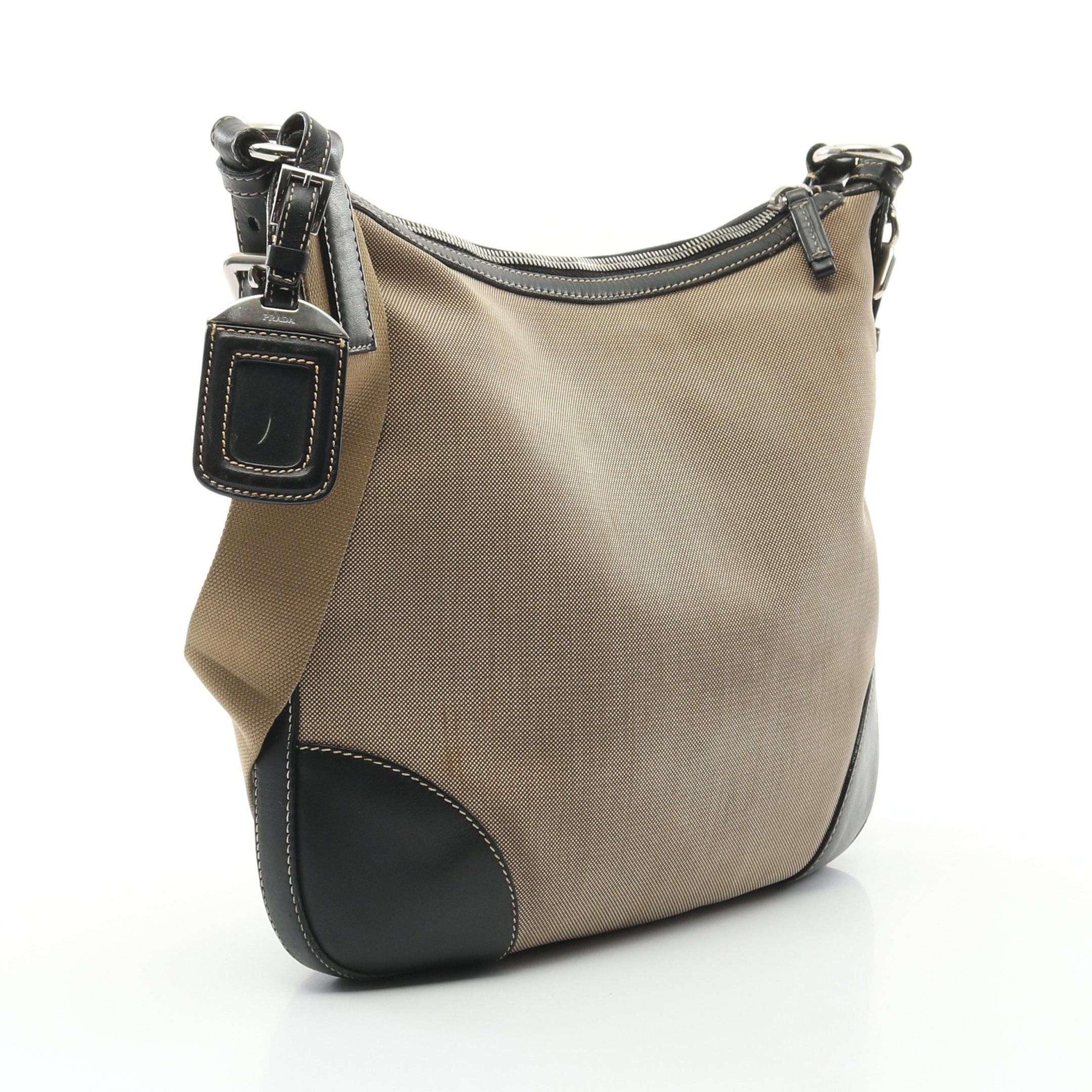 Prada Prada Logo Jacquard Shoulder Bag Canvas Beige Black Size ONE SIZE - 2 Thumbnail
