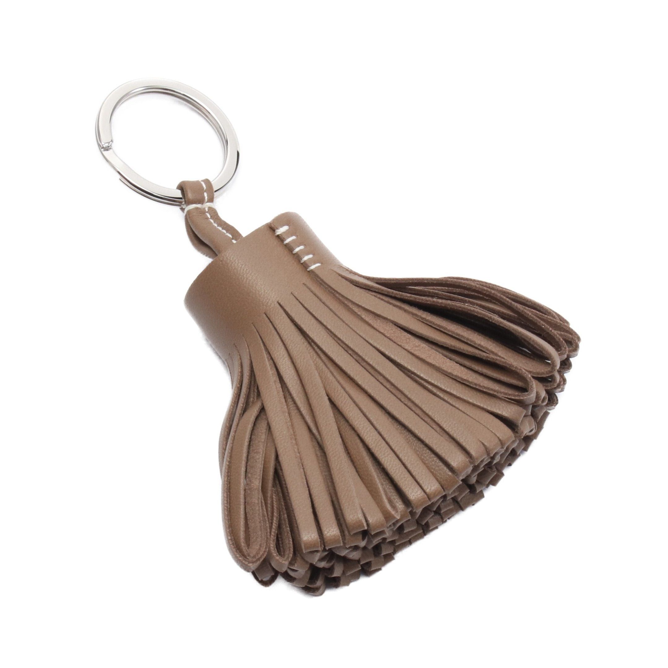Hermes Hermes Carmen Etoupe Bag Charm Key Ring Aagneau Gray Brown Silver Hardware Double Engraved Size ONE SIZE - 2 Thumbnail