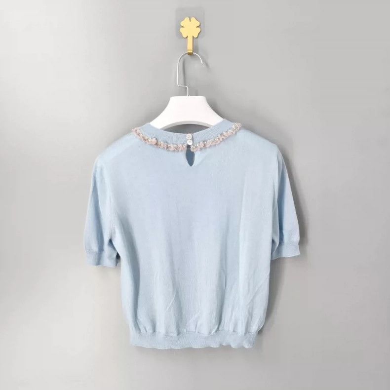 Prada Miu Miu Women's Knit Short Sleeve Top-yf Size M / US 6-8 / IT 42-44 - 2 Thumbnail