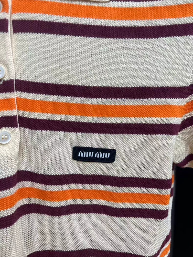 Miu Miu Miumiu Striped Short Sleeve Polo Shirt-yf Size L / US 10 / IT 46 - 3 Thumbnail