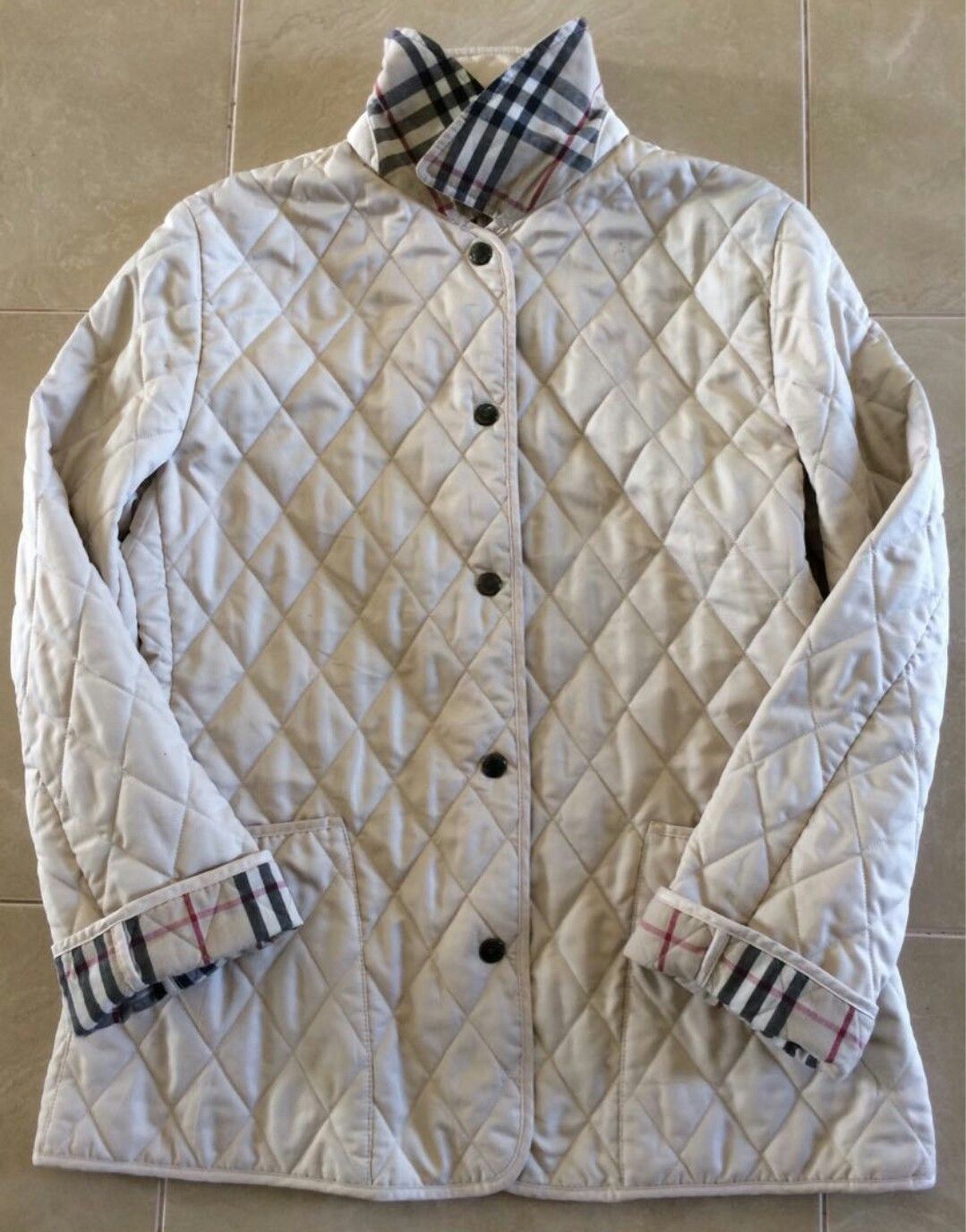 Burberry Diamond Quilted Beige Cream Nova Check Made In England Size US M / EU 48-50 / 2 - 1 Thumbnail