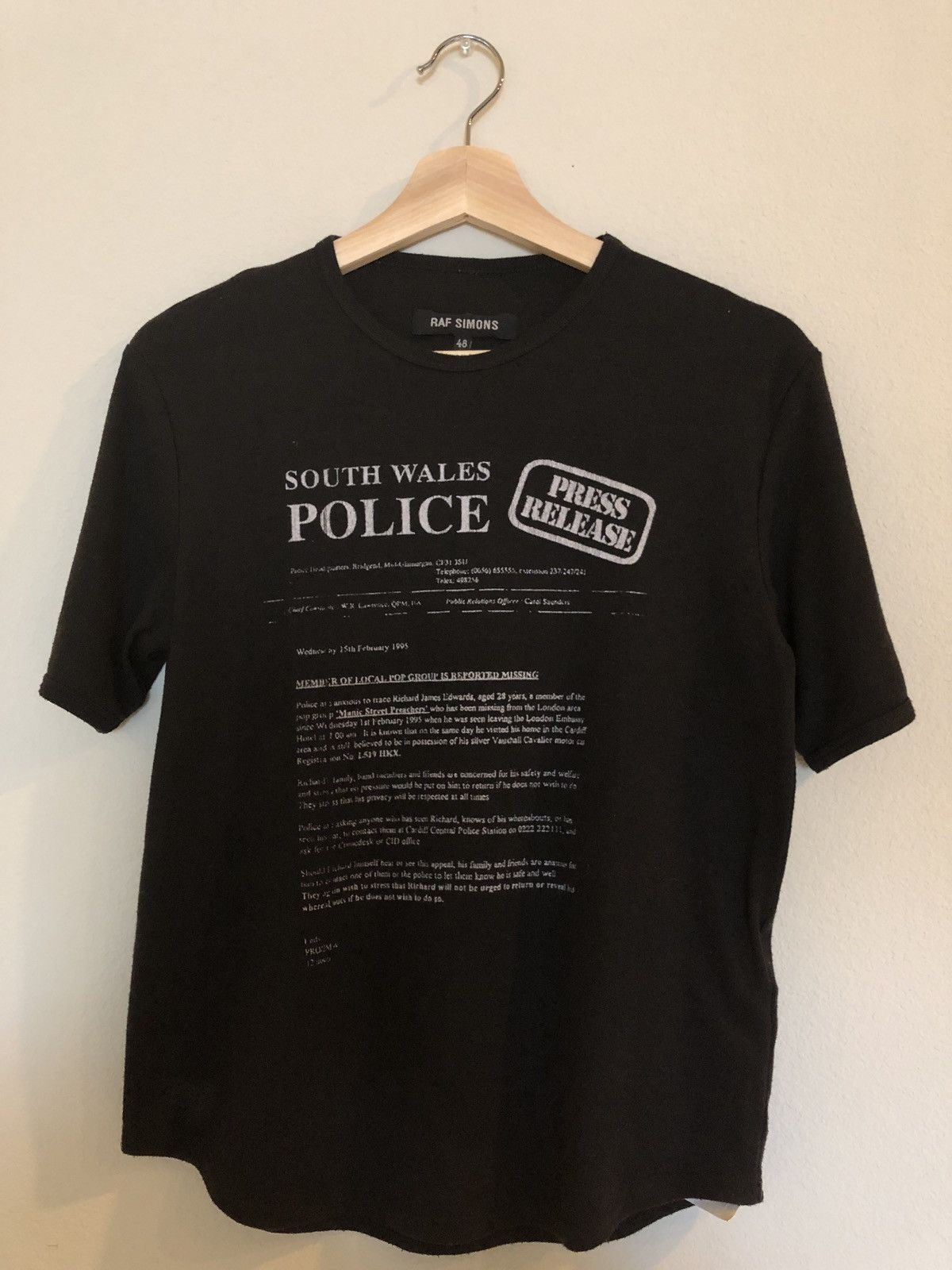 Raf Simons Riot Riot Riot South Wales Police T Shirt | Grailed