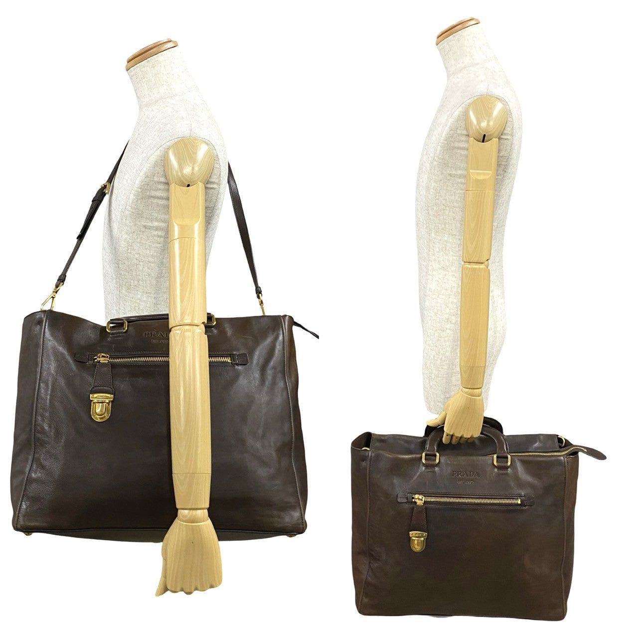 Prada Prada Shoulder Bag Brown Leather Size ONE SIZE - 2 Thumbnail