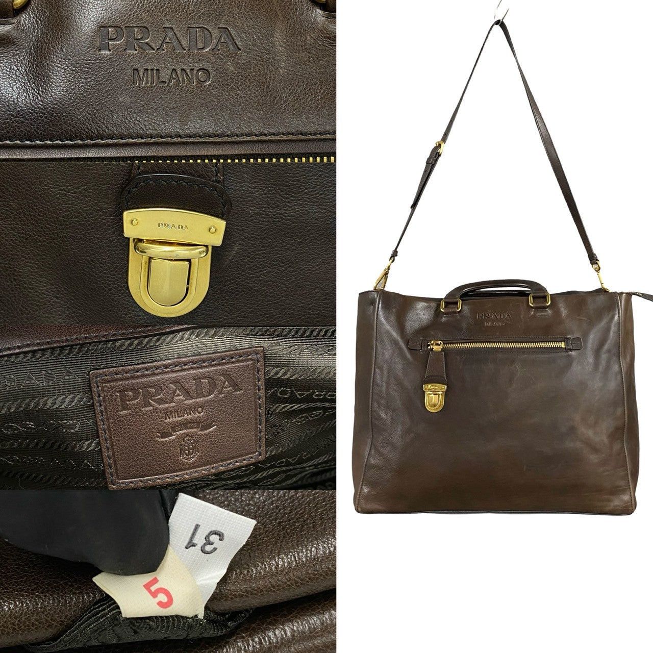 Prada Prada Shoulder Bag Brown Leather Size ONE SIZE - 3 Thumbnail