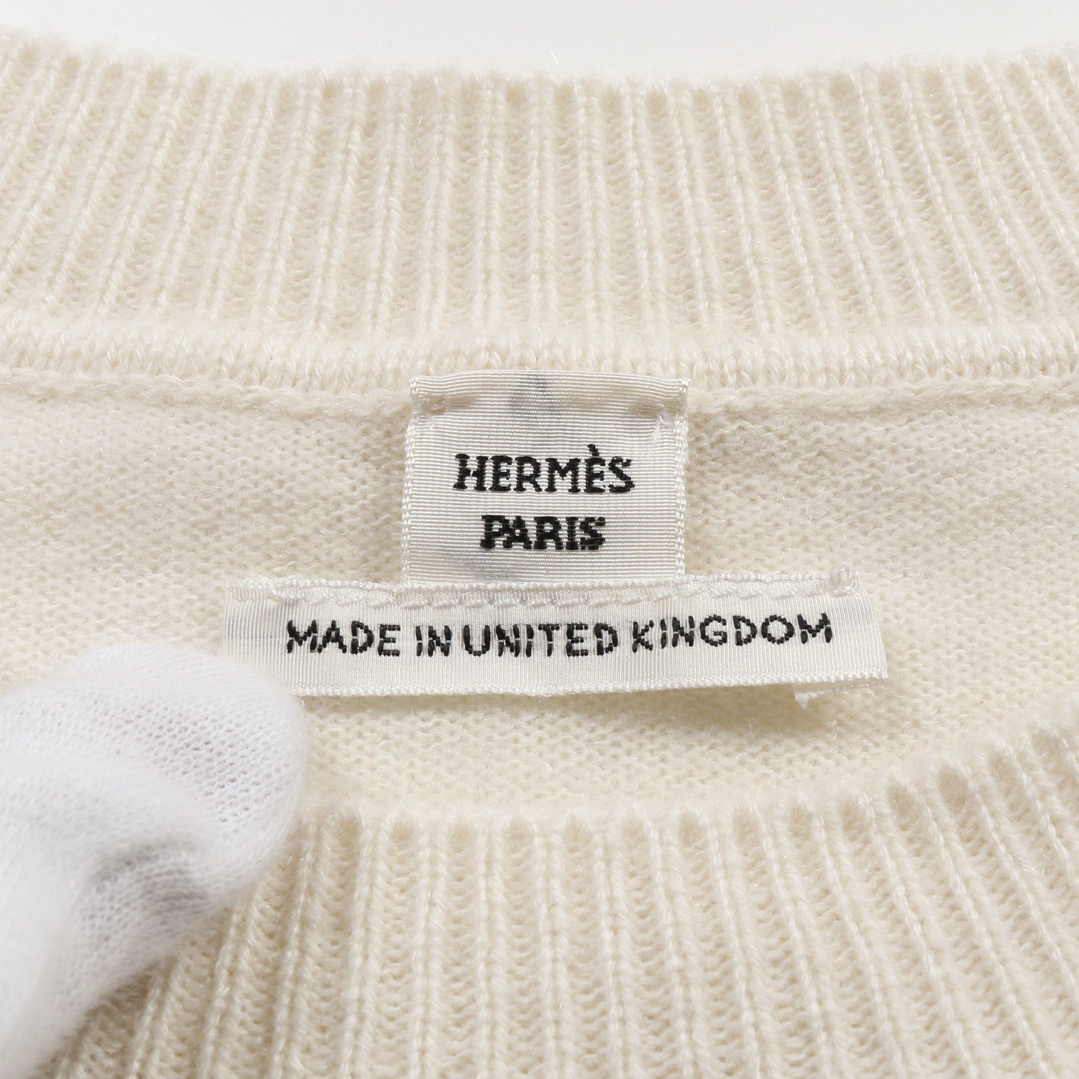 Hermes Hermes Chaîne Knit Stripes Cashmere Cotton Ivory Black 23Ss Size ONE SIZE - 3 Thumbnail
