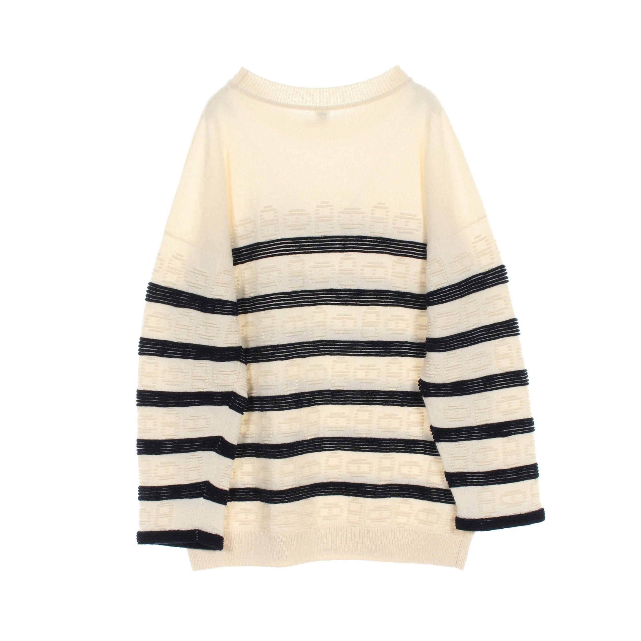 Hermes Hermes Chaîne Knit Stripes Cashmere Cotton Ivory Black 23Ss Size ONE SIZE - 2 Thumbnail